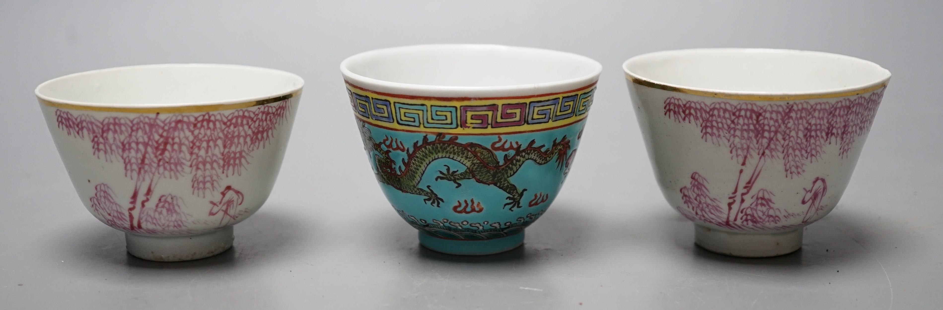Three Chinese Republic enamelled porcelain cups, largest 5cm diameter